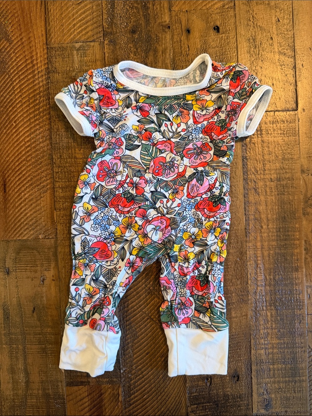 Floral Short-Sleeve Baby One-Piece Romper - White with Multi Floral Print